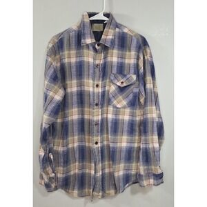 Sears Vintage Blue Tan Red  Flannel Shirt Large 16-161/2 Made in Jamaica